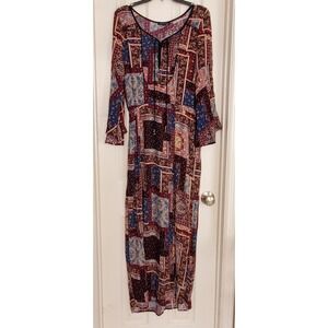 American Eagle Patchwork Boho Maxi Dress Bell Sleeve Multicolor Large